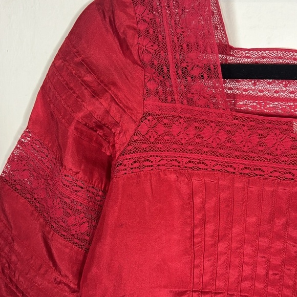 Sundance red silk lace blouse top size PXS petite XS XSP - Picture 2 of 5